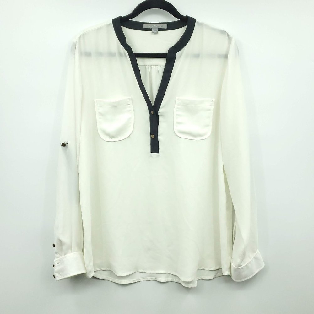 NY Collection Ivory Contrast Trim Blouse L